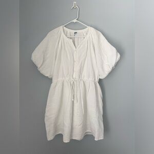 Old navy white cotton muslin beach dress cover up Large airy flowy puff sleeve
